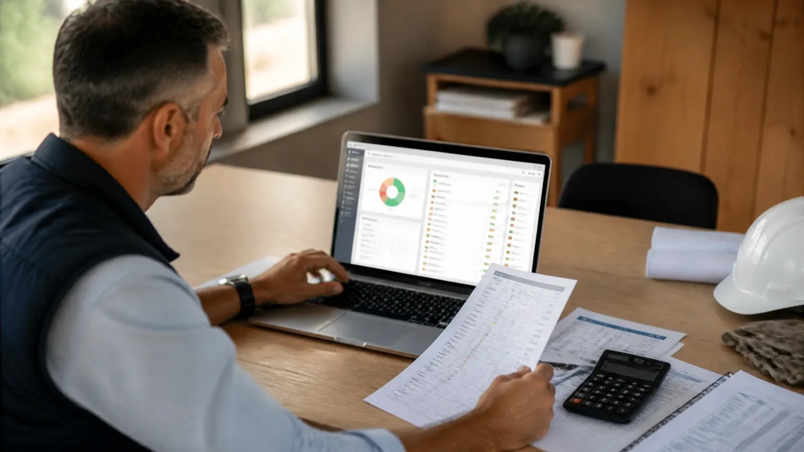 Tableau de bord de trésorerie et factures impayées pour une entreprise BTP